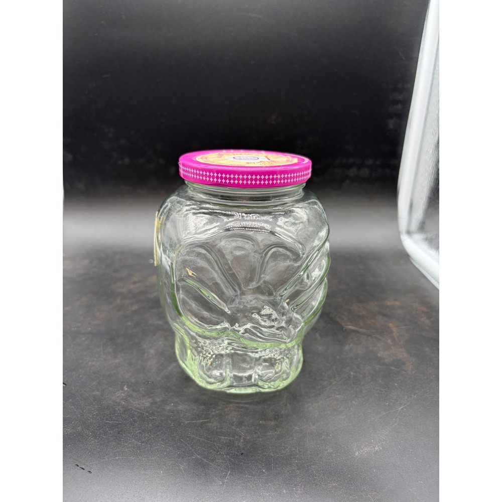 Vintage Kraft Grape Jelly Dinosaur Jar Triceratops 32oz Glass Pink Lid 1980s